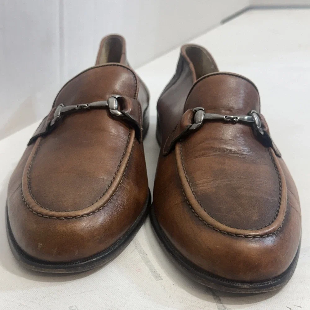 Martin Dingman Brown Italian Leather Loafers Horsebit Slip On Shoes Men's 11.5